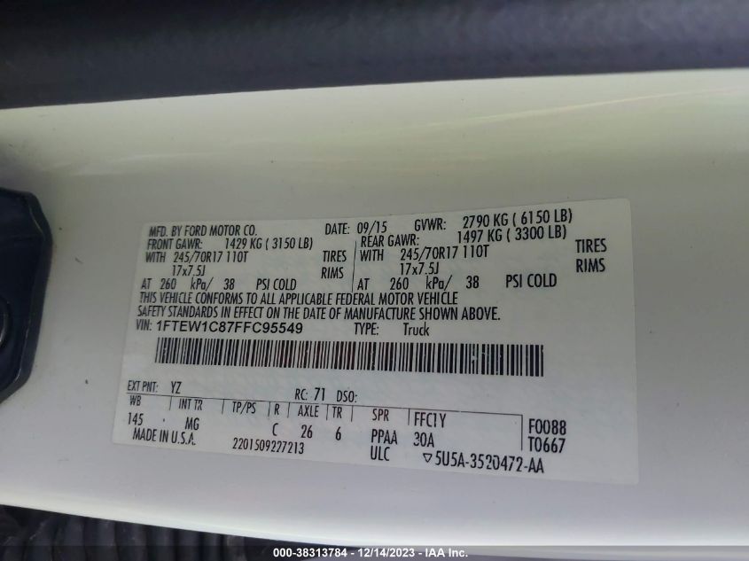 2015 FORD F-150 XLT - 1FTEW1C87FFC95549