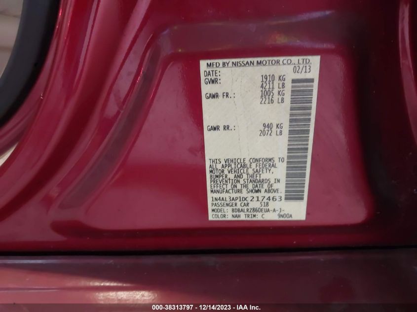 2013 NISSAN ALTIMA 2.5 S - 1N4AL3AP1DC217463