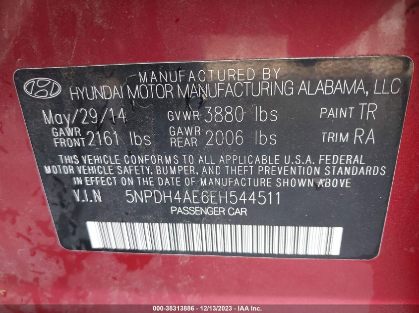 2014 HYUNDAI ELANTRA SE - 5NPDH4AE6EH544511