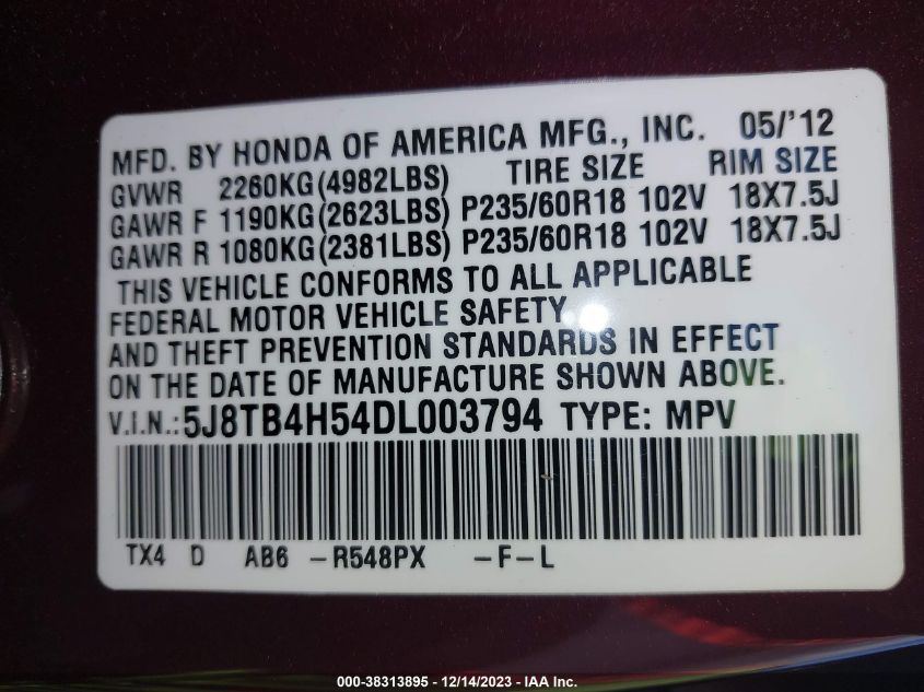 2013 ACURA RDX - 5J8TB4H54DL003794