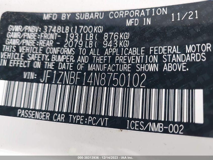 2022 TOYOTA GR86 PREMIUM JF1ZNBF14N8750102