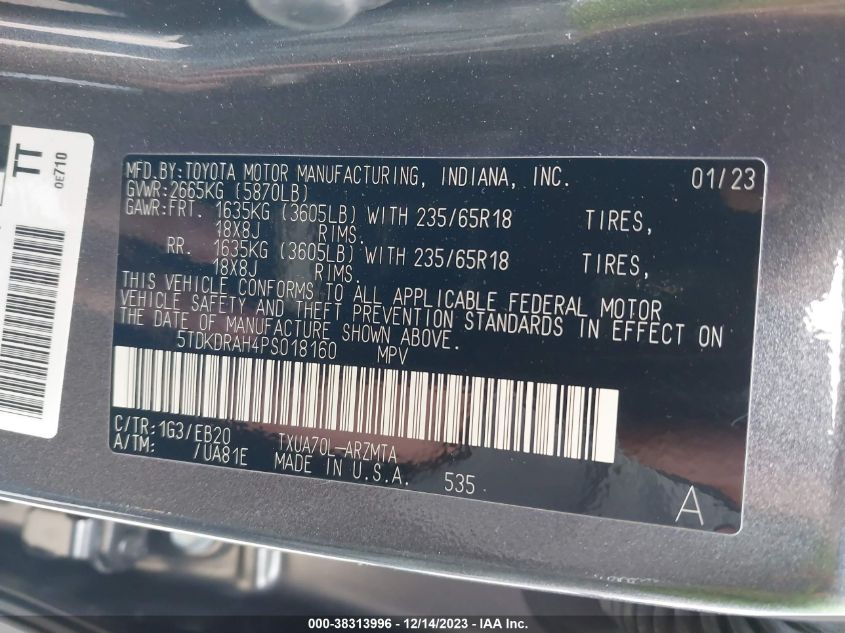 2023 TOYOTA HIGHLANDER XLE - 5TDKDRAH4PS018160