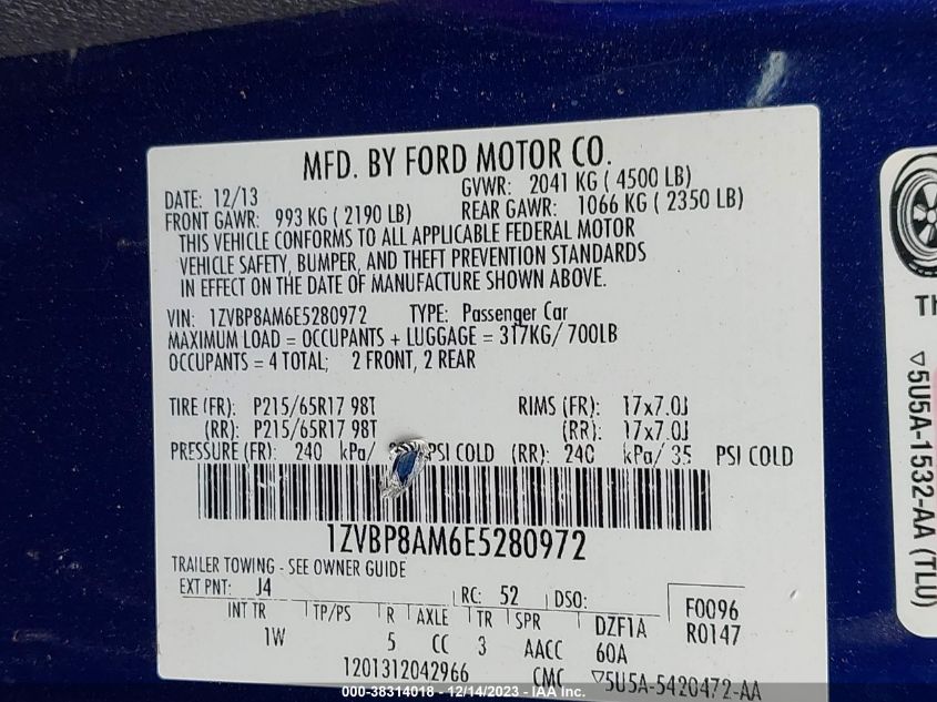 2014 FORD MUSTANG V6 - 1ZVBP8AM6E5280972