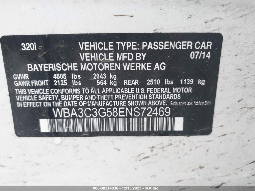 2014 BMW 320I XDRIVE - WBA3C3G58ENS72469
