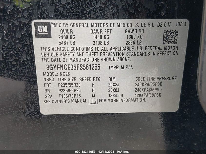 2015 CADILLAC SRX PERFORMANCE COLLECTION - 3GYFNCE35FS561256