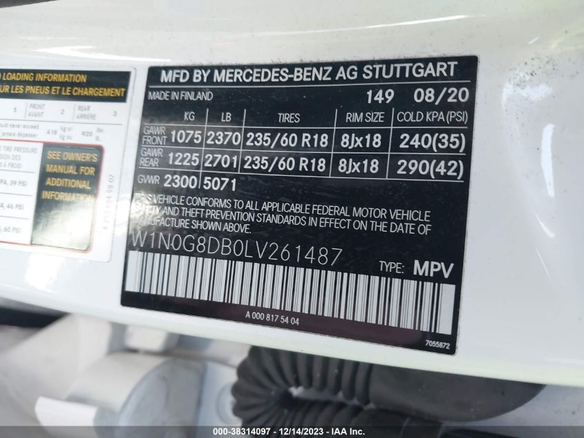 2020 MERCEDES-BENZ GLC GLC 300 W1N0G8DB0LV261487
