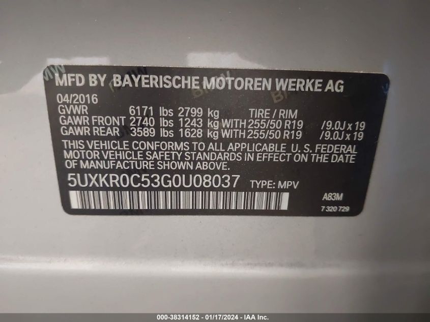 2016 BMW X5 XDRIVE35I - 5UXKR0C53G0U08037