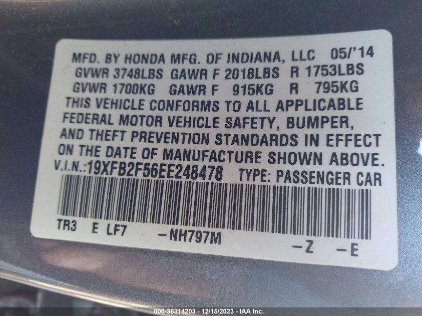 2014 HONDA CIVIC LX - 19XFB2F56EE248478