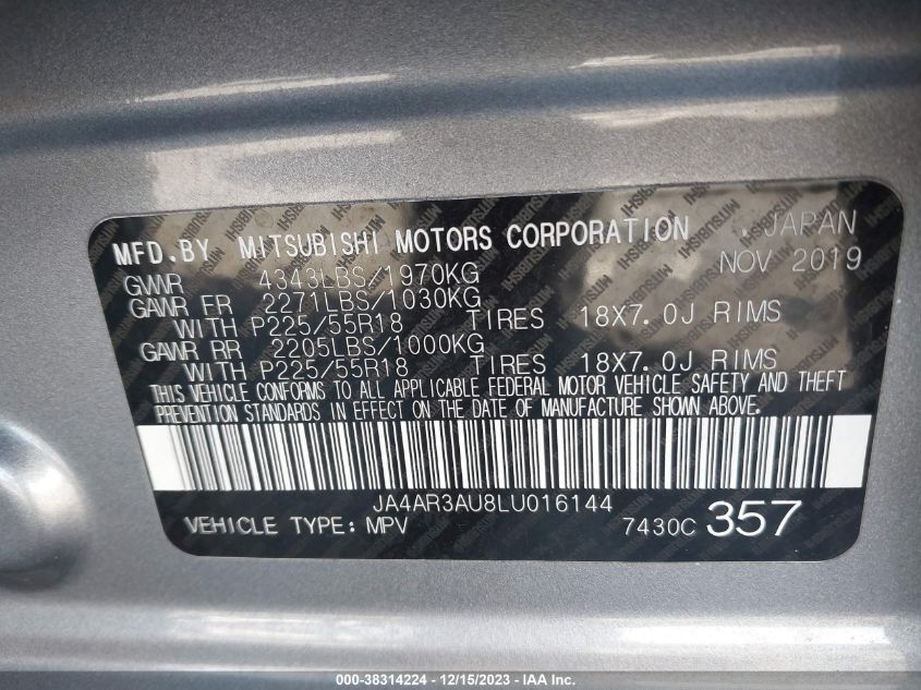 2020 MITSUBISHI OUTLANDER SPORT ES/SE/SP - JA4AR3AU8LU016144
