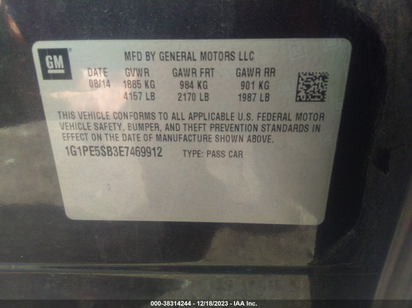 2014 CHEVROLET CRUZE 2LT AUTO - 1G1PE5SB3E7469912