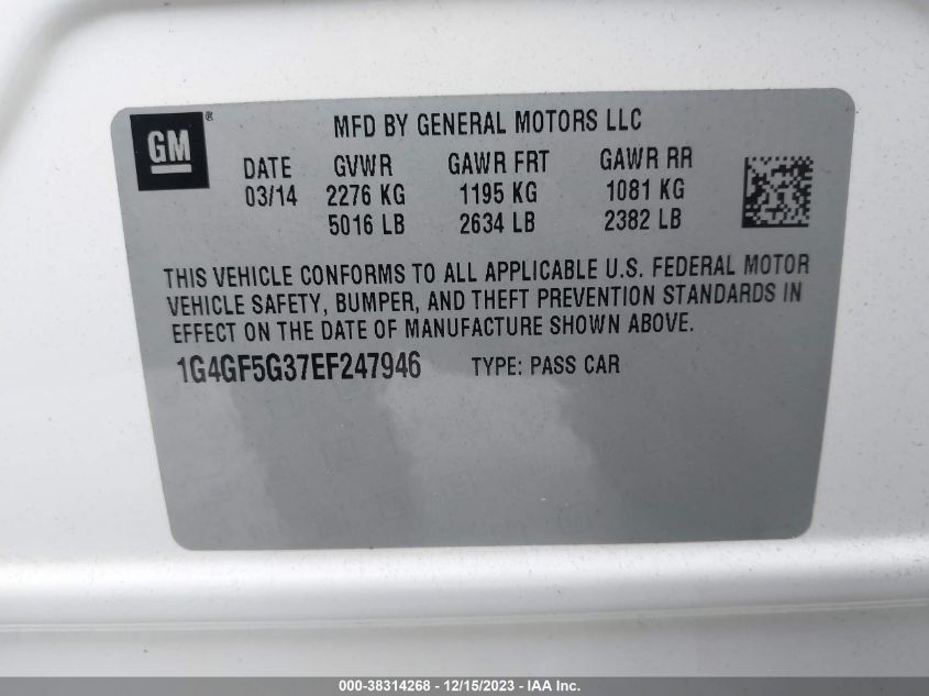2014 BUICK LACROSSE PREMIUM II GROUP - 1G4GF5G37EF247946
