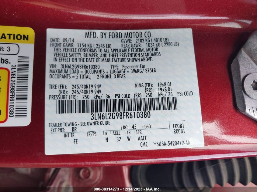 2015 LINCOLN MKZ - 3LN6L2G98FR610380