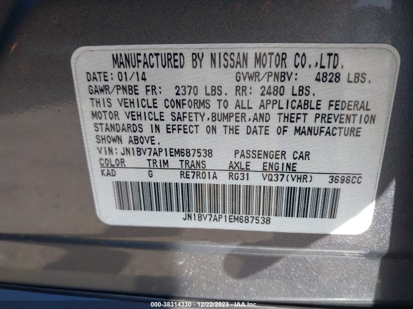 2014 INFINITI Q50 PREMIUM - JN1BV7AP1EM687538