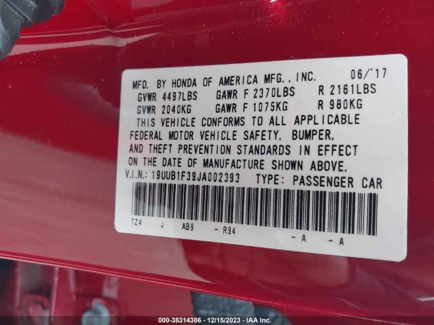 2018 ACURA TLX - 19UUB1F39JA002393