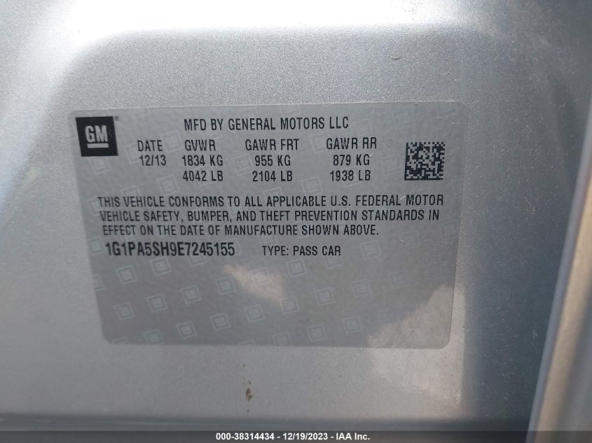 2014 CHEVROLET CRUZE LS - 1G1PA5SH9E7245155