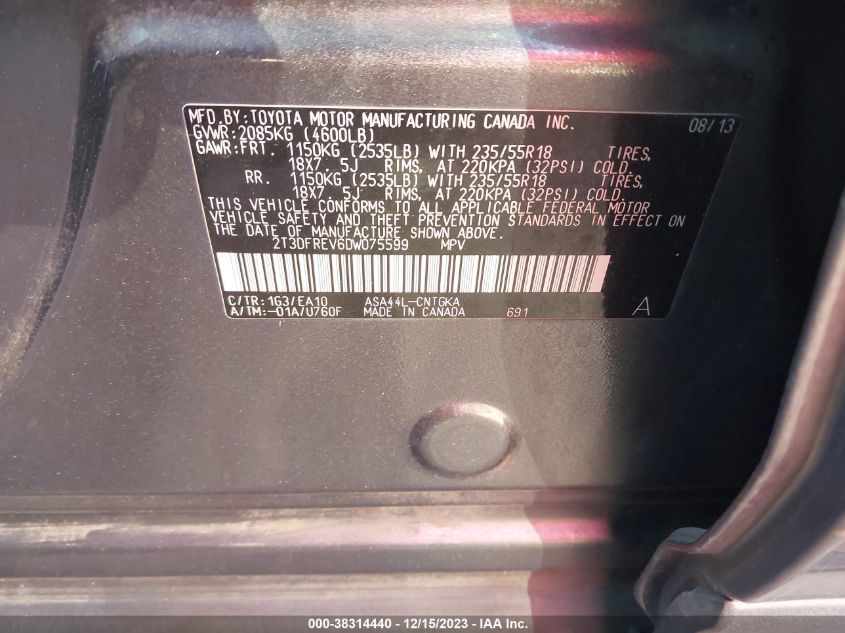 2013 TOYOTA RAV4 LIMITED - 2T3DFREV6DW075599