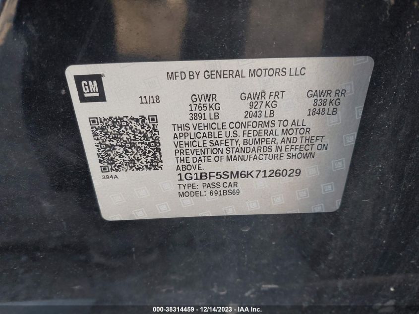 2019 CHEVROLET CRUZE PREMIER - 1G1BF5SM6K7126029