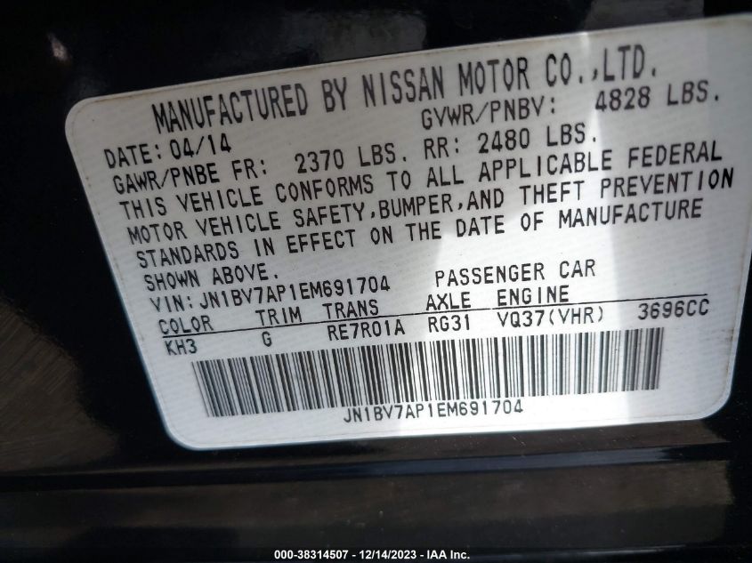 2014 INFINITI Q50 PREMIUM - JN1BV7AP1EM691704