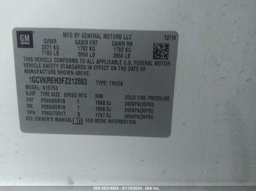 2015 CHEVROLET SILVERADO 1500 2LT - 1GCVKREH3FZ212883