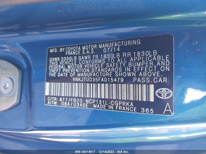 2015 TOYOTA YARIS LE - VNKJTUD35FA015479