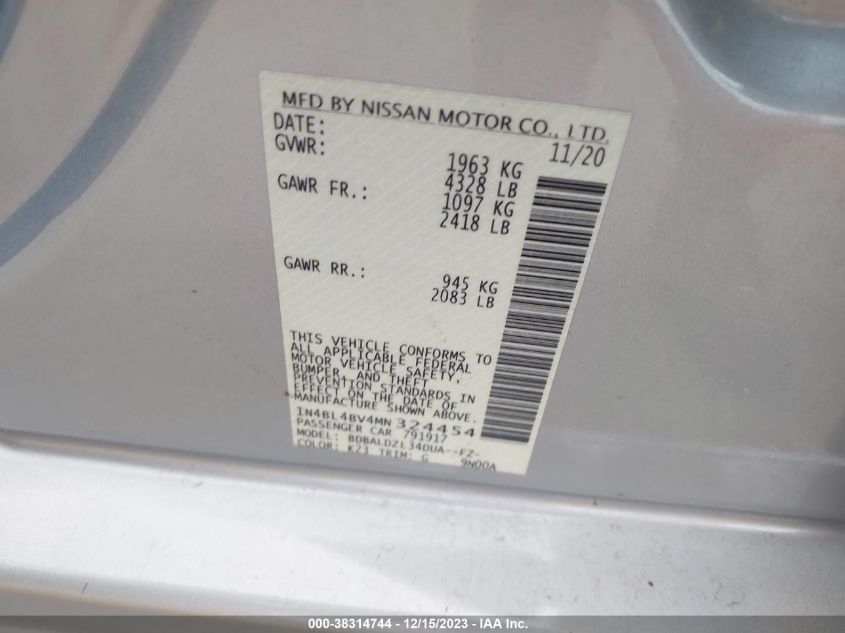 2021 NISSAN ALTIMA S FWD - 1N4BL4BV4MN324454