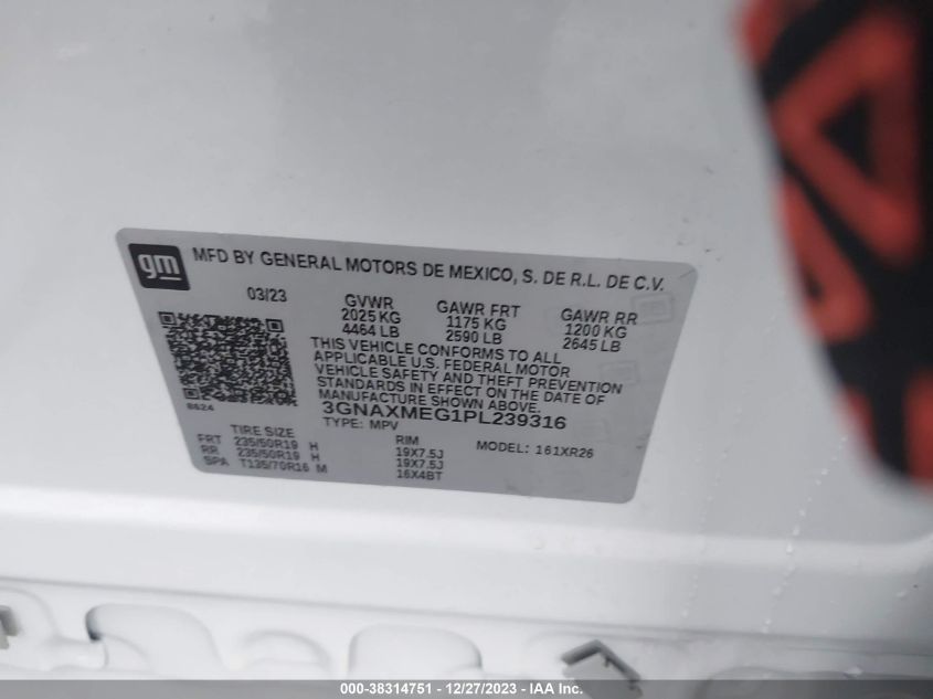 2023 CHEVROLET EQUINOX FWD RS - 3GNAXMEG1PL239316