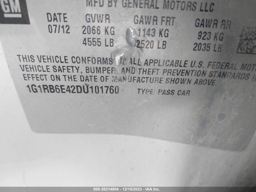 2013 CHEVROLET VOLT - 1G1RB6E42DU101760