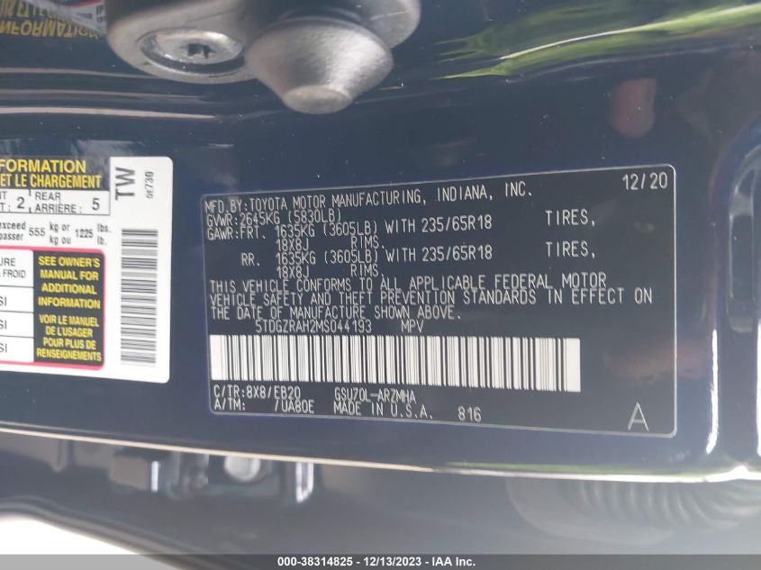 2021 TOYOTA HIGHLANDER XLE - 5TDGZRAH2MS044193