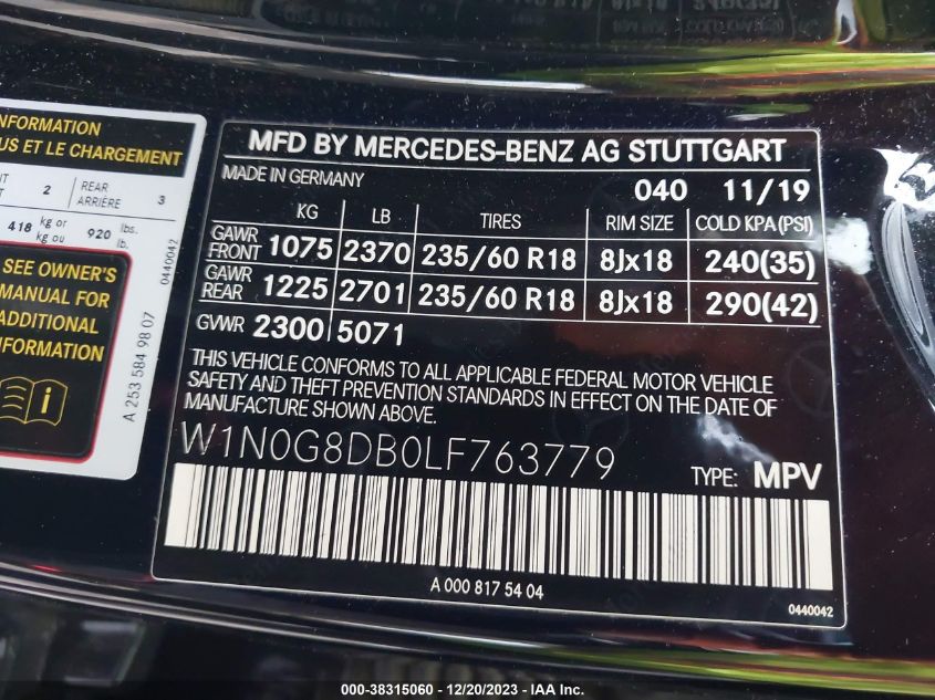 2020 MERCEDES-BENZ GLC 300 - W1N0G8DB0LF763779