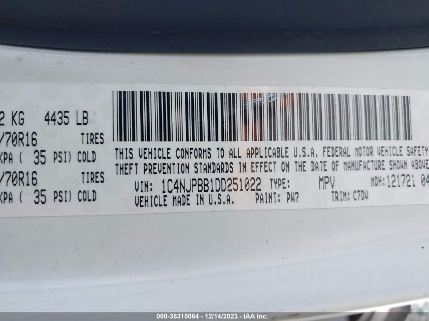 2013 JEEP PATRIOT SPORT - 1C4NJPBB1DD251022