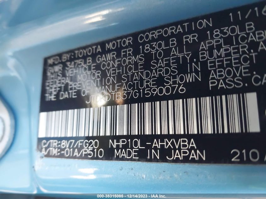 2016 TOYOTA PRIUS C TWO - JTDKDTB37G1590076