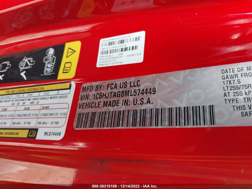 2021 JEEP GLADIATOR WILLYS 4X4 - 1C6HJTAG8ML574449
