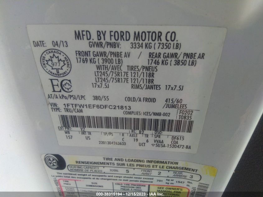 2013 FORD F-150 XLT - 1FTFW1EF6DFC21813