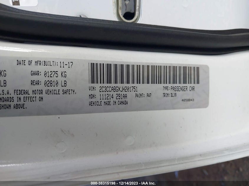 VIN 2C3CCABGXJH201751 2018 CHRYSLER 300 300S