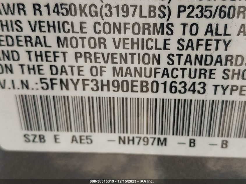2014 HONDA PILOT TOURING - 5FNYF3H90EB016343