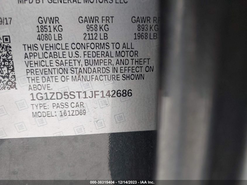 2018 CHEVROLET MALIBU LT - 1G1ZD5ST1JF142686
