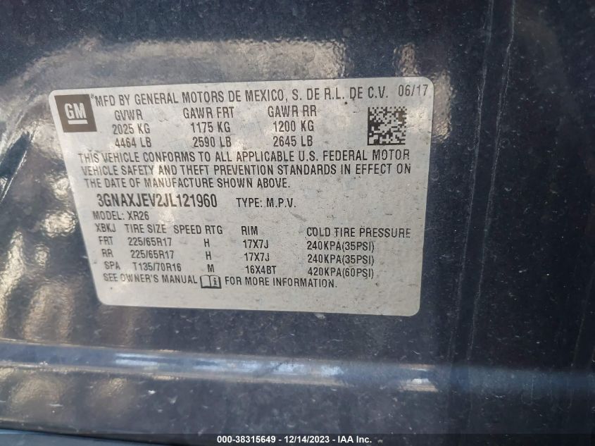 2018 CHEVROLET EQUINOX LT - 3GNAXJEV2JL121960
