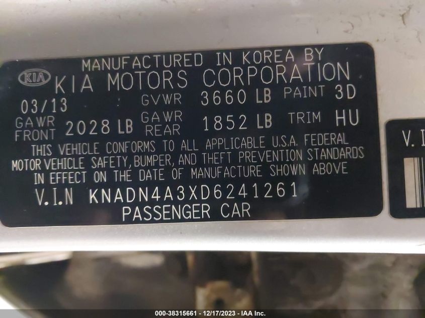 2013 KIA RIO EX - KNADN4A3XD6241261
