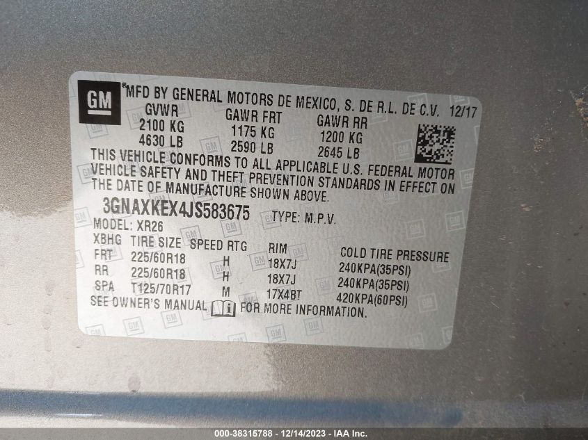 2018 CHEVROLET EQUINOX LT - 3GNAXKEX4JS583675