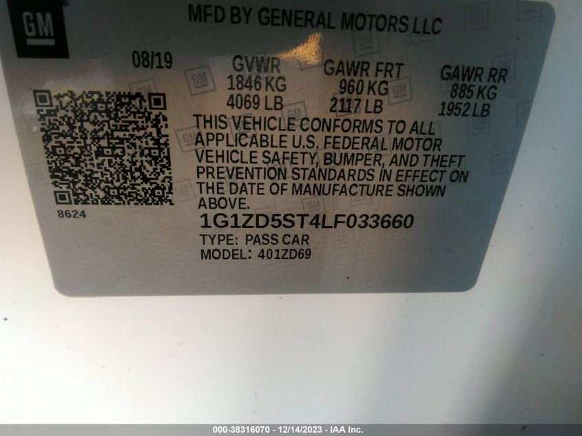 2020 CHEVROLET MALIBU FWD LT - 1G1ZD5ST4LF033660