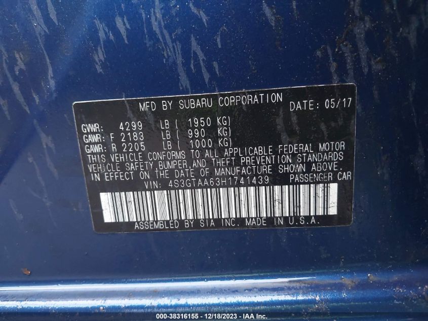 2017 SUBARU IMPREZA - 4S3GTAA63H1741439