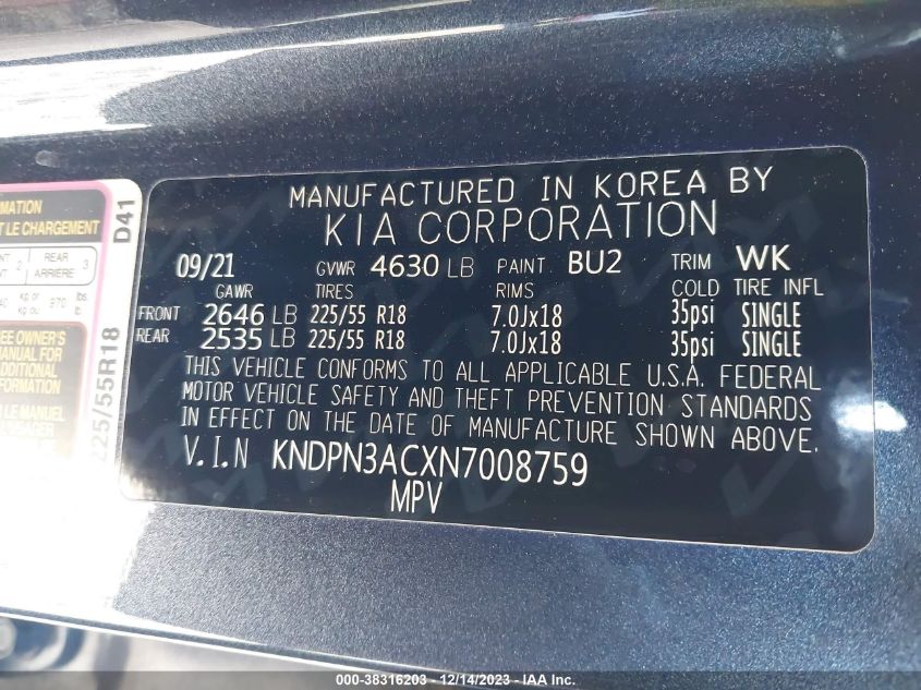 2022 KIA SPORTAGE EX - KNDPN3ACXN7008759