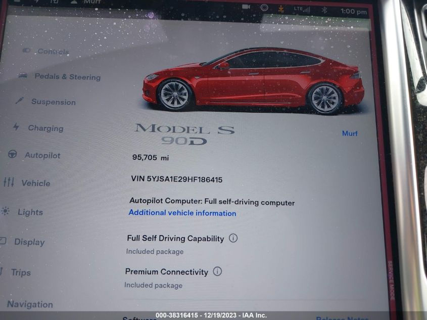 2017 TESLA MODEL S 100D/60D/75D/90D/P100D - 5YJSA1E29HF186415