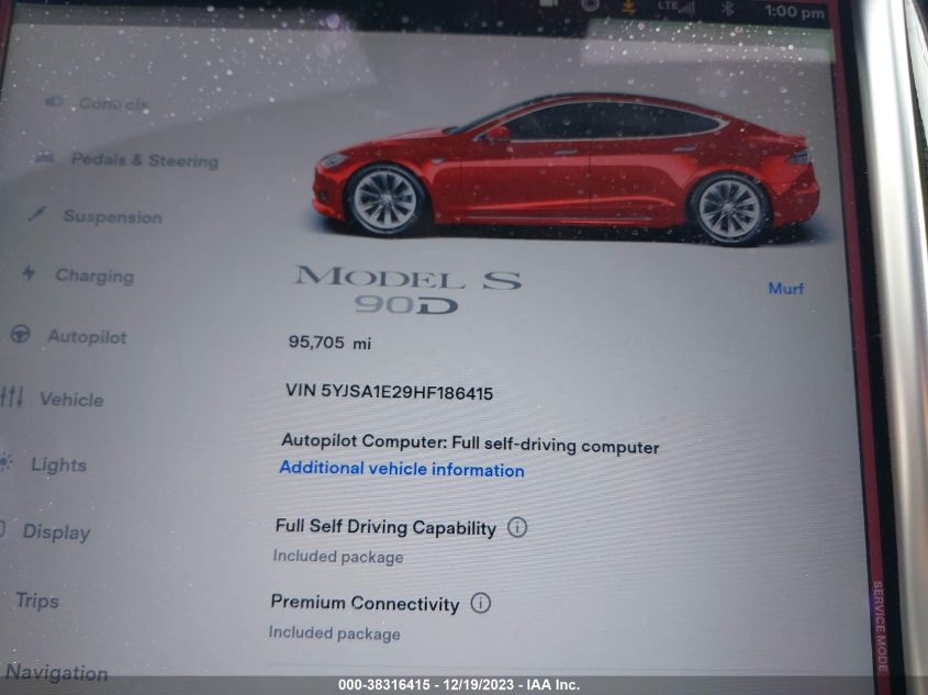 2017 TESLA MODEL S 100D/60D/75D/90D/P100D - 5YJSA1E29HF186415