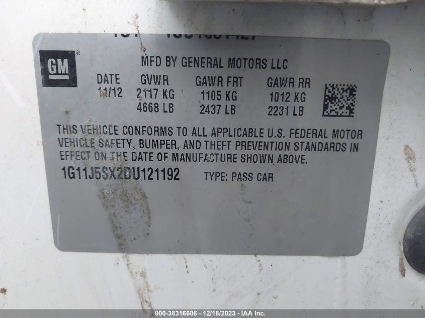 2013 CHEVROLET MALIBU 2LZ - 1G11J5SX2DU121192