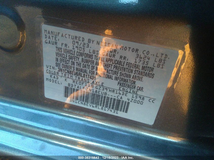 2024 NISSAN VERSA 1.6 SV - 3N1CN8EV6RL817431