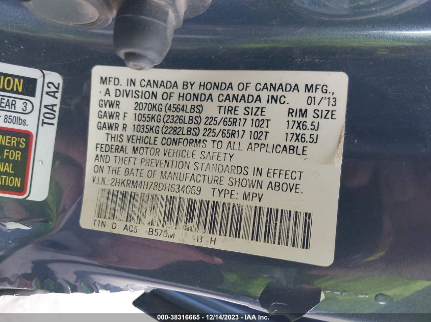 2013 HONDA CR-V EX-L - 2HKRM4H78DH634069