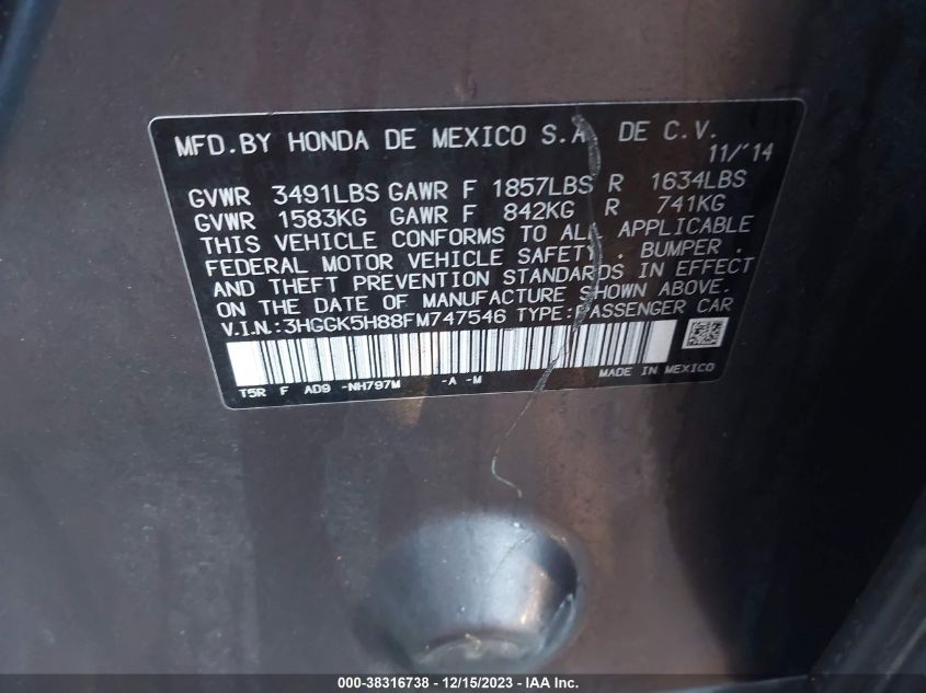 2015 HONDA FIT EX/EX-L - 3HGGK5H88FM747546