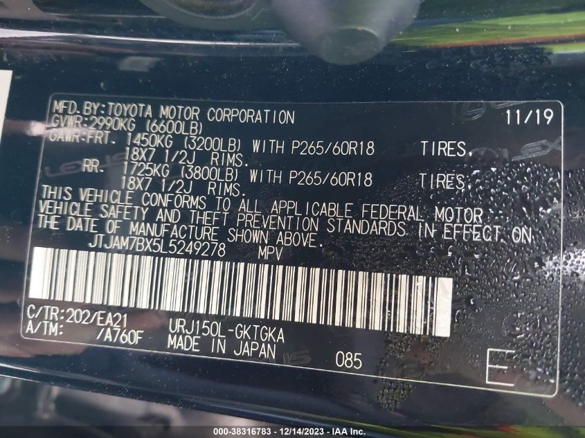 2020 LEXUS 460 PREMIUM - JTJAM7BX5L5249278