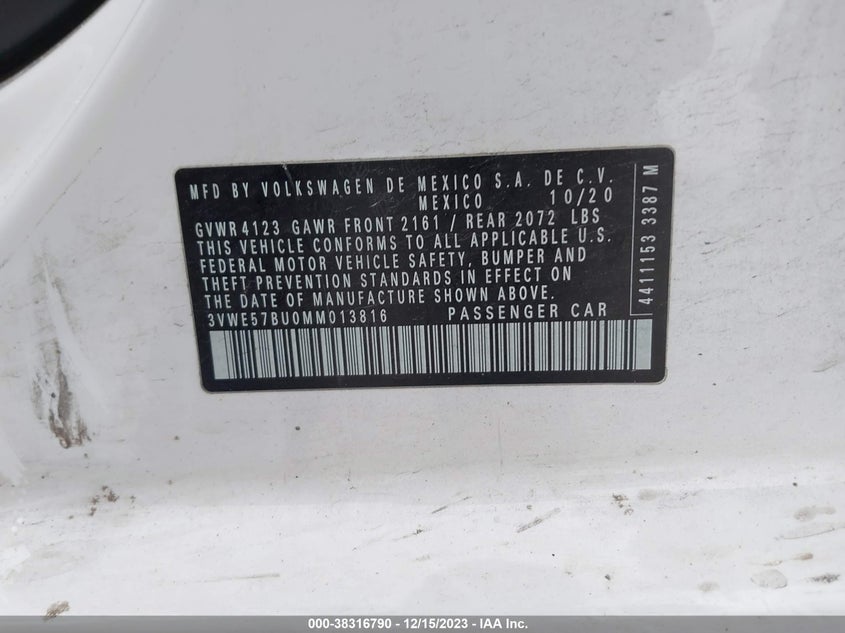 VIN 3VWE57BU0MM013816 2021 VOLKSWAGEN JETTA 1.4T SEL